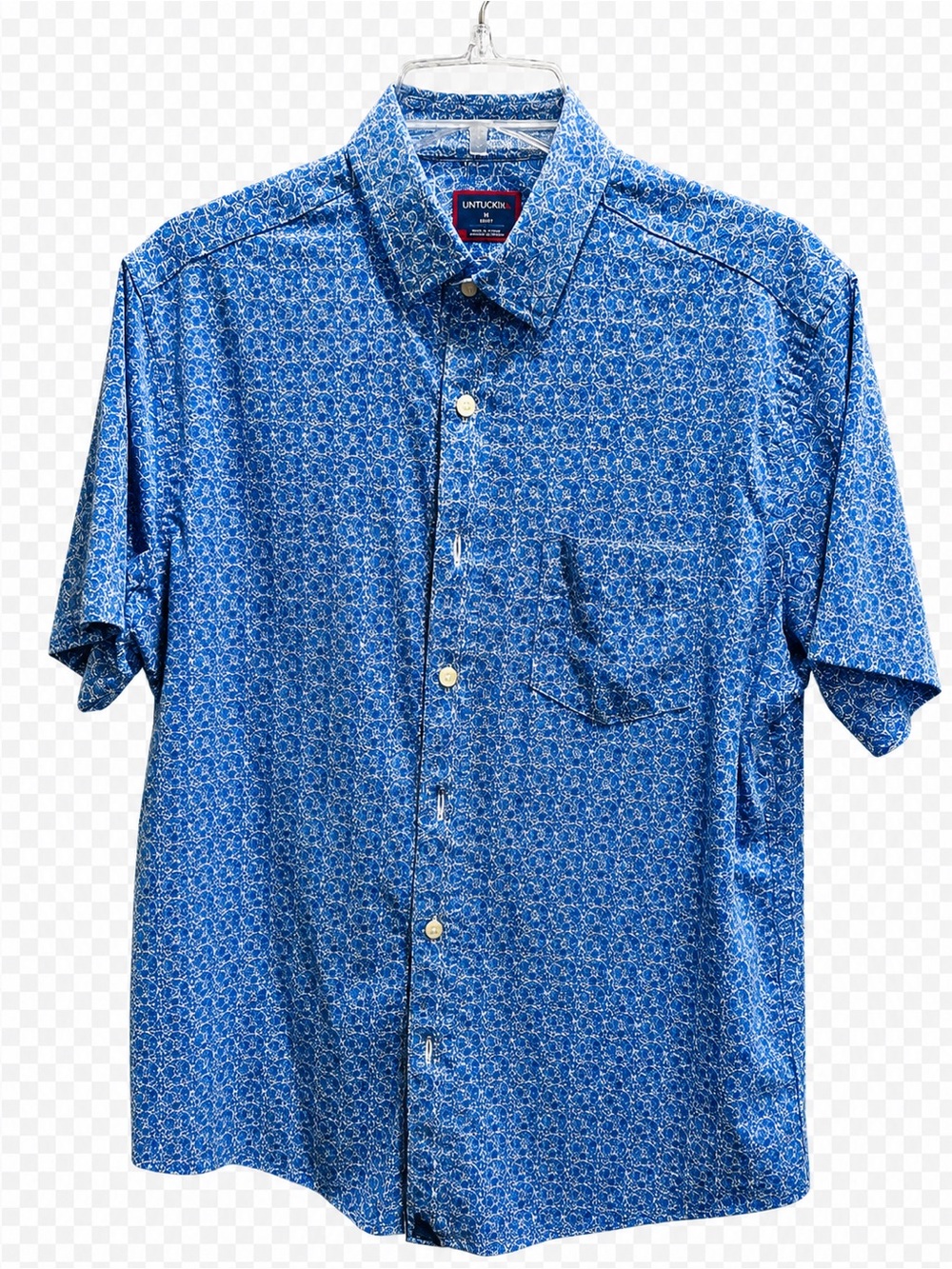 UNTUCKit Blue & White Short-Sleeve Printed Button-Down Shirt Small Slim Fit